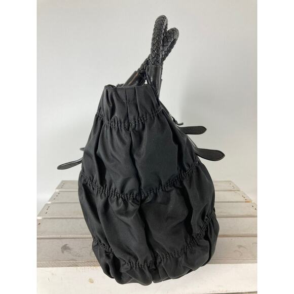 PRADA LARGE BLACK NYLON HANDBAG WITH BRAIDED LEATHER HANDLES - Picture 3 of 16